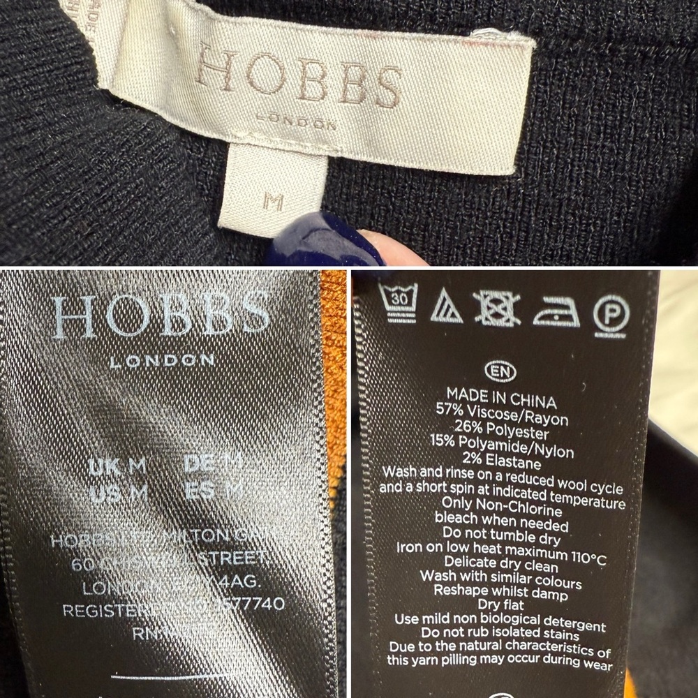 Hobbs London Black Mock Neck Sweater Striped Camel Ivory Knit Pullover Medium - Picture 6 of 11